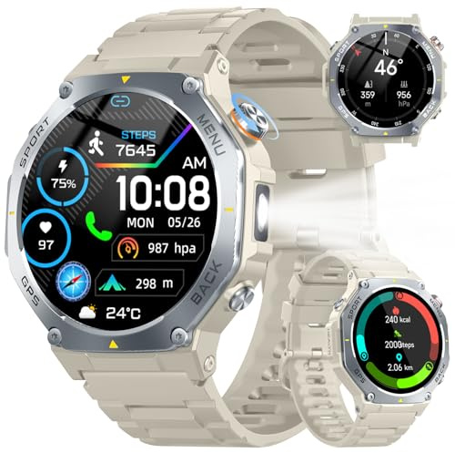 Smartwatch Uomo, 1,43 HD Orologio Smartwatch Uomo con Chiamata Bluetooth,Militari Smart Watch Tracker 160+ Modalità Sportive, Sonno/Cardiofrequenzimetro/Contapassi, Smart Watch per Android iOS
