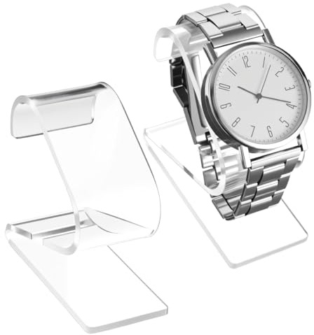 Xinjoduz 2 soportes para relojes y pulseras, acrílico transparente, para hombres, mujeres, hogar, negocios (7,5 x 6,4 x 3,5 cm)