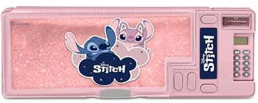 Seven Estuche Escolar Lilo & Stitch para niños, Compartimentos Pop up para lápices, Gomas de borrar, Reglas, calculadora incluida, cajones mágicos, Etiqueta de Nombre Personalizable, Producto Oficial