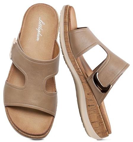Littleplum Mules Femme Sandales Plates Été Orthopédiques Slipper pour Femme, Kaki, 38 EU