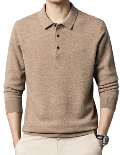 Generisk högkvalitativ kashmirtröja för män, business casual, 2025; original kashmirtröja med V-ringning; tröja med fjärdedels-knappslå, Kamel, L