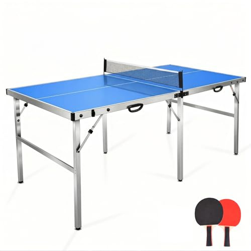 6ft Folding Table Tennis Table, Portable Ping Pong Table Set with Net, 2 Paddles, 4 Balls, Indoor Outdoor for Family Entertainment, Blue