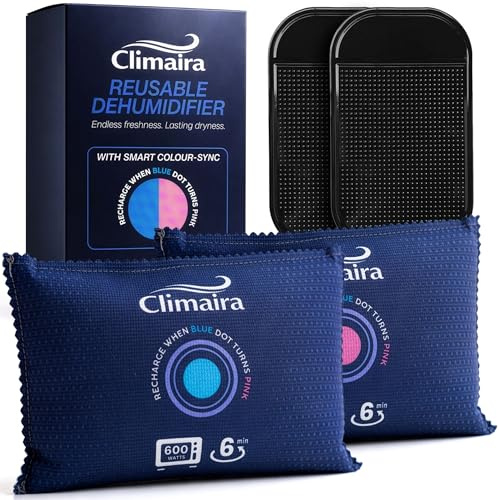 Climaira™ Sacchetti deumidificatori per auto, 2 pezzi, 350 g, assorbitore di umidità per auto per prevenire condensa e appannamento del parabrezza, riutilizzabili e ricaricabili, cuscinetti