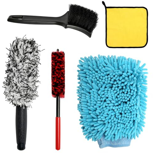 Yoicn Lth Kit de nettoyage pour jantes de voiture, brosse à jantes en microfibre, brosse à pneus, gants de lavage et chiffon pour extérieur de voiture, moto et vélo