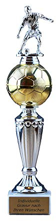 Zelaro Pokal Fußball | 31cm Pokal mit Gravur Wunschtext – Siegerpokal | Siegerfigur Champion als Trophäe Fussball | Ideal für Kinder und Turniere