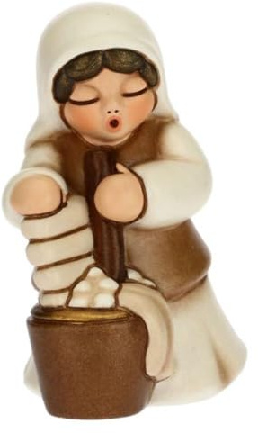 THUN - Statuina Presepe Lavandaia - Decorazioni Natale Casa - Linea Presepe Classico, Variante Bianca - Ceramica - 5,5 x 5,8 x 8 h cm