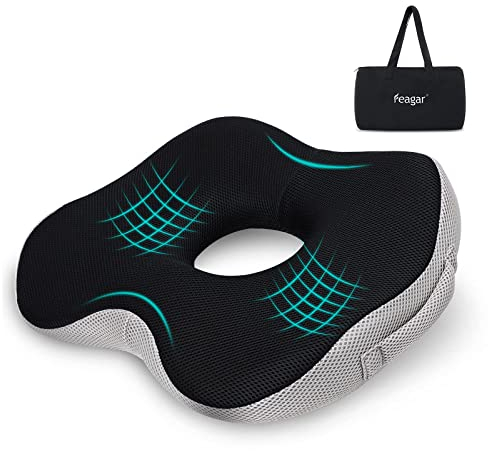 Feagar Cojin Donuts Coxis Hemorroides, Cojín Silla Oficina Ortopédico, Cojin Antiescaras Almohada Viscoelástica Ergonómico, Alivio Cóccix para Escritorio Silla Ruedas Asiento Coche (H9_cm)