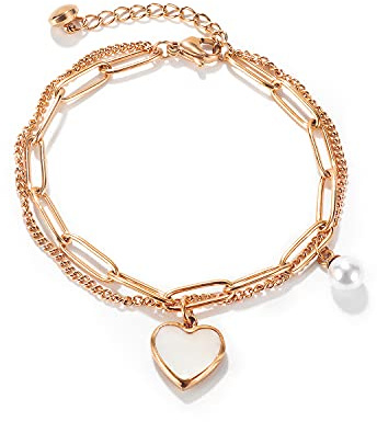OSTAN Bracelet pour femmes, en acier inoxydable, avec pendentif en forme de cœur, Acier inoxydable