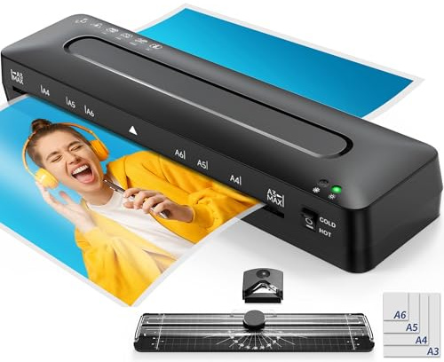 A3 Laminator Machine Laminating Machine - Cold and Thermal Laminator with Laminating Sheets for A3/A4/A5/A6, 5-in-1 Lamination Machine with Paper Trimmer and Corner Rounder for Home Office School