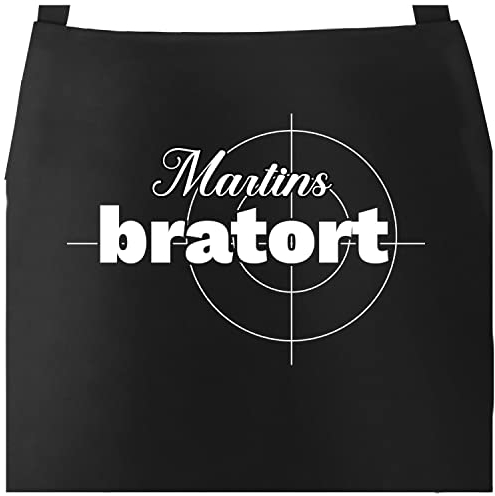 MoonWorks® Grill-Schürze Küchenschürze mit Name Wunschname Bratort Tatort grillen kochen Baumwoll-Schürze 2 schwarz Herren
