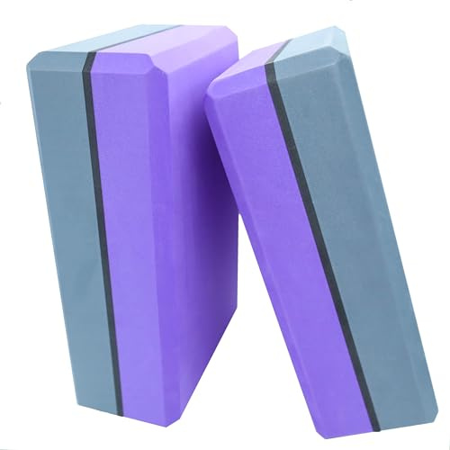 VLFit 2 Pezzi Blocchi Yoga - EVA Schiuma Supporto Blocco per Yoga, Pilates e Stretching (LILLA E GRIGIO)