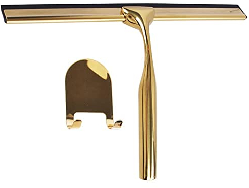 Shower Squeegee Stainless Steel Glass Window Squeegees Non-Slip Cut Handle for Bathroom Door Mirror Car Glass with Hook, Gold