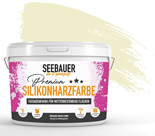SEEBAUER diy Silikonharz-Fassadenfarbe Gelb 300ML für Außen (No. 459 Lemon Soda) Selbstreinigende Fassadenfarbe mit Lotuseffekt - Geeignet für Putz, Mauerwerk und Beton