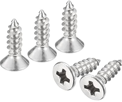 sourcing map #4x3/8 Flat Head Sheet Metal Screws, 50pcs Phillips Drive Wood Screws 304 Stainless Steel Self Tapping Screws
