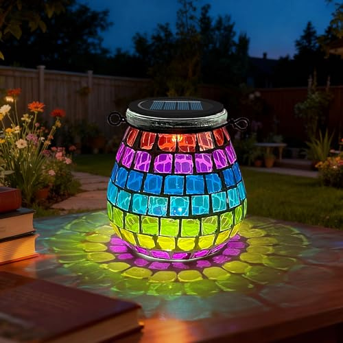 TOTHDATE 1 st ovala solmosaiklampor utomhus, på/av glas hängande lyktor trädgårdsljus solmosaiklampor IP65 vattentät för gräsmatta, innergård, däck, mark, färg, fyrkantig mosaiklampa