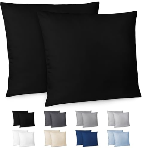 Dreamzie Kissenbezug 60x60 2er Set - Kopfkissenbezug 60x60 Schwarz mit Reißverschluss aus Mikrofaser Weich, 60x60 cm Pillow Cover