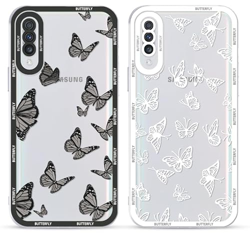 Yoedge 2 Stück Transparent HandyHülle für Samsung Galaxy A50/A30S/A50s Hülle Schmetterling 6,4, Silikon Schutzhülle für Samsung A50 Case Butterfly Muster Aesthetic Mädchen Frauen Durchsichtig Cover