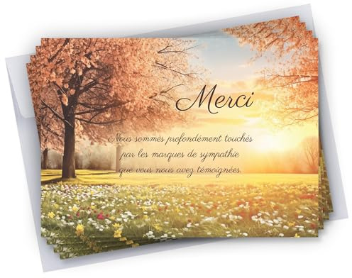 Cadeau Parfait Lot de 25 Cartes de remerciements décès condoléances + 25 Enveloppes autocollantes • Visuel Arbre • Format 10x15 cm