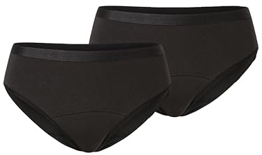 Schiesser Damen Periodenunterwäsche 2er Pack - Größe 44-46 Schwarz - Slip aus recycelter Mikrofaser - 12h Auslaufschutz, atmungsaktiv, & geruchsneutral - bei starker Periode & Wochenbett