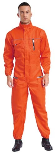 inlzdz Herren Arbeitsoverall Baumwolle Ganzkörperanzug mit Reißverschluss Einteiler Jumpsuit Overall Uniform Arbeitskleidung für Werkstatt Fabrik Orange 175/XL