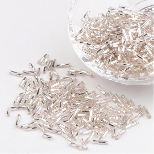 Handicraft Emporium | Glass Twist Bugle Seed Beads | Lined | 6mm | Silver | Approx 50g