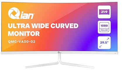 Qian Monitor Curvo 30'' Pantalla PC Ultra Ancha FHD | 2560x1080 | Panel VA | 21:9 | Adaptative Sync | 200 Hz | Respuesta 10ms | Inclinación Ajustable | VESA | HDMI 2.0 / DisplayPort 1.4 | QMC-VA30-02
