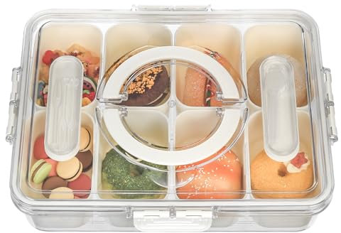Snackbox mit Fächern, Snackteller mit Fächern und Deckel, Snackschale mit Deckel, Geteilter Snackbox Organizer, Snack Aufbewahrungsbox mit 8 Fächern für Süßigkeiten Gewürz Snacks Obst Nüsse Desserts