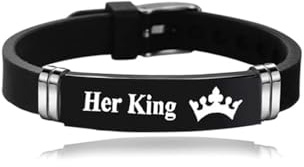 MEMORIALU Her King Couple Silicone Love Bracelets Adjustable Anniversary Promise Bangle Bracelet Matching Set