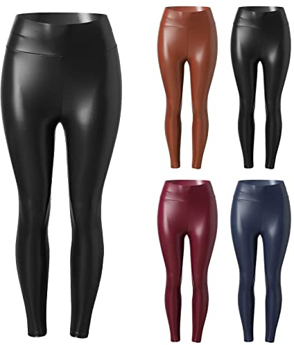 Générique Leggings Simili Cuir Taille Haute Sexy Femme Pantalon Legging Cuir Femme Pantalon de Slim High Waist Leggings Skinny Stretch Sexy Noir Extensible Pantalon en Cuir l'automne