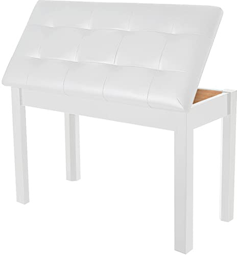 AODSK Piano Bench with Padded Cushion and Storage Compartment for Music Books,Solid Wood Keyboard Bench Duet Piano Bench,White Piano Stool,29.13''x12.99''x18.11 Inches