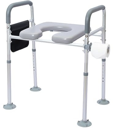 Toilettensitzerhöhung mit Armlehnen, Aufstehhilfe Toiletten für Senioren, WC Sitzerhöhung für alle gängigen Toiletten, höhenverstellbar & rutschfest, bis 150 kg