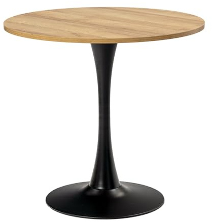 MEUBLE COSY Runder Esstisch Klein Tisch Küchentisch Esszimmertisch 2-4 Personen für Küche, Wohnzimmer, Büro, 80x80x75cm, Eiche + Schwarz