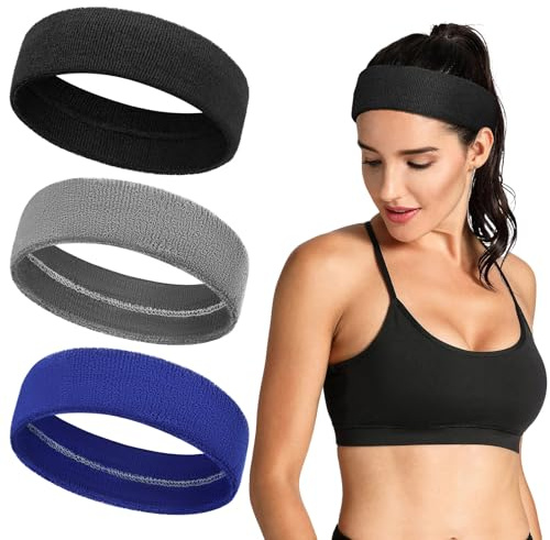 Tumurup Fascia Capelli Sport, Elastico Fascetta Capelli Uomo Donna fascia Tergisudore Antiscivolo Fascia Sudore Testa Uomo Adatto per La Tennis Yoga Corsa 3 Pcs