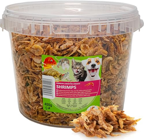 UGF - Crevettes séchées - 400 g en Seau de 3 litres, Insectes, Nourriture pour Oiseaux Sauvages (Toute l'année), friandises pour Chiens, Tortues, rongeurs, lézards, Poissons