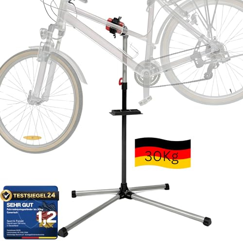 Generisch Soporte de montaje de bicicleta de hasta 30 kg – Soporte de reparación estable para bicicleta eléctrica, MTB y bicicleta de carretera | Altura ajustable 109-180 cm, abrazadera giratoria de
