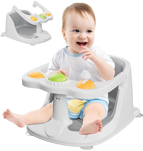 Siège de Bain pour Bébé dès 6 Mois, Siège de Bain Antidérapant pour Bébé Assis, Siège de Baignoire Sécurisé avec Ventouses, Coussin Doux, Chaise de Bain pour Baignoire ou Douche