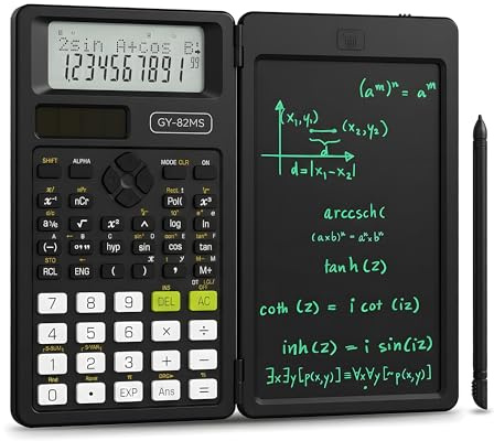 Scientific Calculator with 240 Functions, Dual-Line 12-Digit LCD, Solar & Battery Power, 6.5-Inch Writing Tablet, Ergonomic Foldable Design for School, College & Office