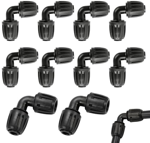Ztolbriy Sistema Micro-Drip-System a L, 10 pezzi, per tubi a goccia da 1/2, arco a 90°, irrigazione da giardino, sistema di irrigazione, connettore angolare per il cambio di direzione dei tubi da 13