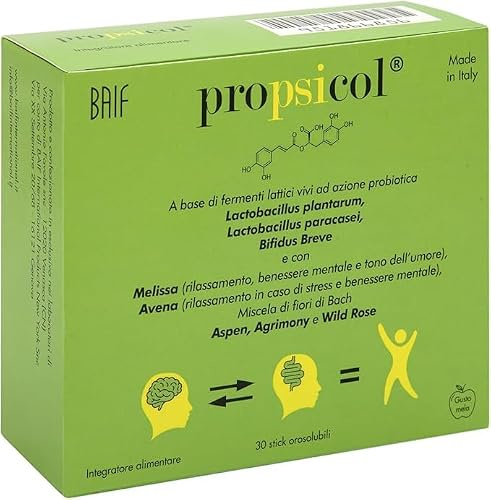 PROPSICOL® | Psicobiotici + Prebiotici + Fiori di Bach | Equilibrio Asse Intestino-Cervello, Microbiota e Benessere Emotivo | 30 Stick Orosolubili | Made in Italy