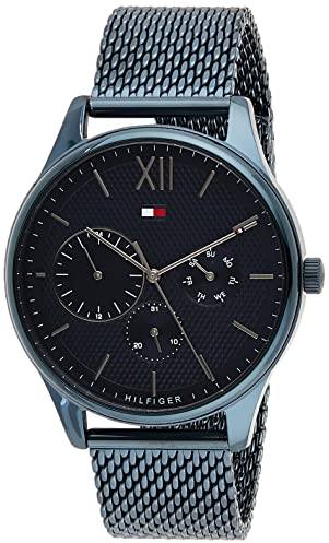 Tommy Hilfiger Multi Zifferblatt Quarz Uhr für Herren mit Blaues Edelstahl-Mesh-Gliederarmband - 1791421