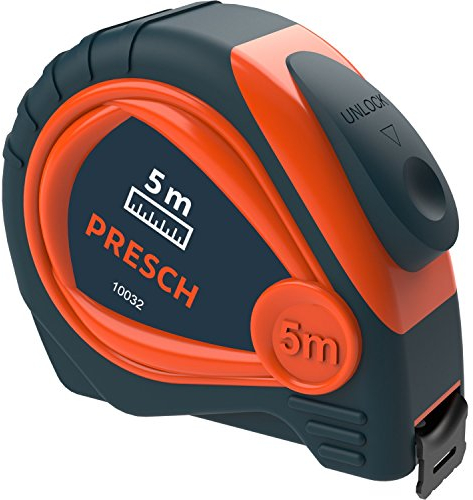 Presch Bandmaß 5m - Robustes Maßband mit stabiler Gürtelklemme und automatischem Aufrollsystem - Profi Rollmeter 5m