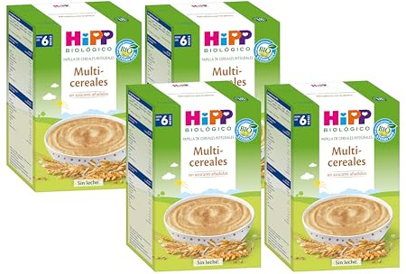 HiPP Biológico - Papilla Multicereales Bio - Pack x 4 cajas de 400 gr - Papilla de Cereales apta a partir de 6 meses - Sin lactosa, Sin Proteína de la Leche de Vaca y Sin azúcares