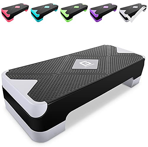 GYMMAGE Adjustable Workout Aerobic Stepper, Aerobic Exercise Step Platform with 2 Risers, Exercise Step Deck for Fitness, 26.5 Trainer Stepper with Non-Slip Surface Home Gym & Extra Risers Options