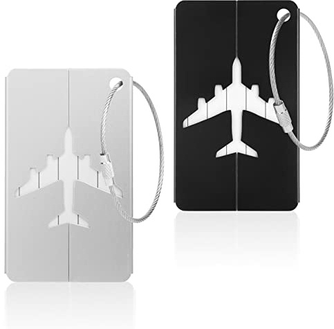 Vicloon Etiquetas Maletas Viaje,2PCS Etiqueta para Equipaje,Etiquetas de Dirección para Bolsos de la Maleta Etiquetas,Etiqueta de Viaje de Aluminio con Candado de Cable (Negro y Plata)