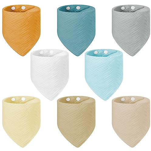 Vicloon Baberos Bebe, 8PCS Algodón Baberos, Suave Bebe Bandanas con Ajustables Botón, Adecuado para Recien Nacidos y Niños Entre 1-3 Años, Baberos para la Dentición de Los Bebes para Niñasy Niños