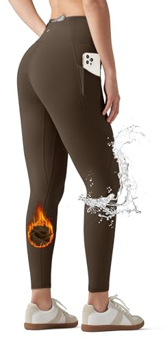 WILLIT Termoleggings för kvinnor, yogabyxor, vinter, löparbyxor, vattenavvisande sportbyxor, vandringsbyxor, fleecefodrade med sidofickor