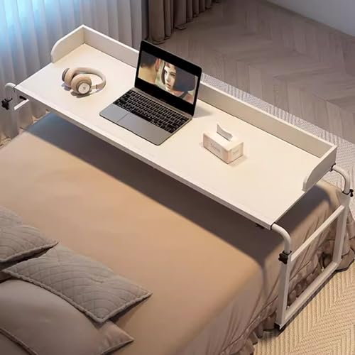 Über-Betttisch auf Rollen Höhenverstellbar/Breitenverstellbar, Overbed Table Mobiler Schreibtisch Pflegetisch Laptoptisch Bettbeistelltisch für Tägliche Entspannungsarbeit Unterhaltung(Color:Weiß)
