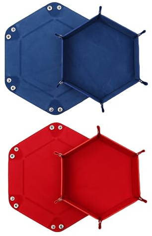 DELALO 2 stycken vikbara kubbrädor, dubbelsidig kubbräda, sammet vikbar kubbricka, sexkantig kubplatta, läderkubbrädor för RPG DND Dragons tärningsspel (blå – röd)