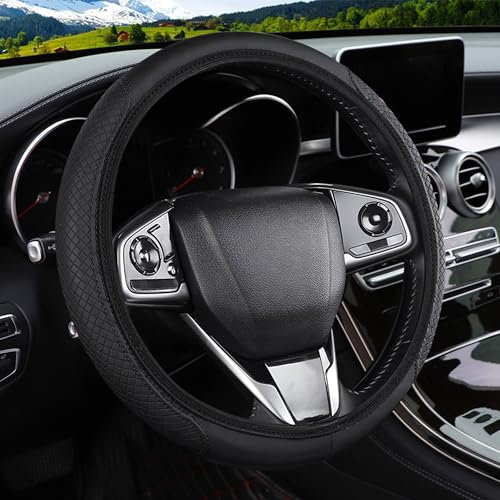 Black Soft Leather Anti-slip & Breathable Universal Car Steering Wheel Cover 37-38cm/14.5-15inch