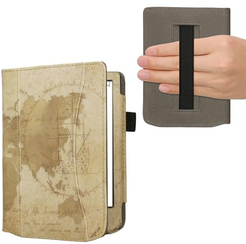 kwmobile Fodral kompatibelt med Pocketbook Vers/Verse Pro/Verse Color/Vivlio Light/Light HD – PU-läderfodral med magnetisk stängning, rem, framficka – resa vintage brun/ljusbrun